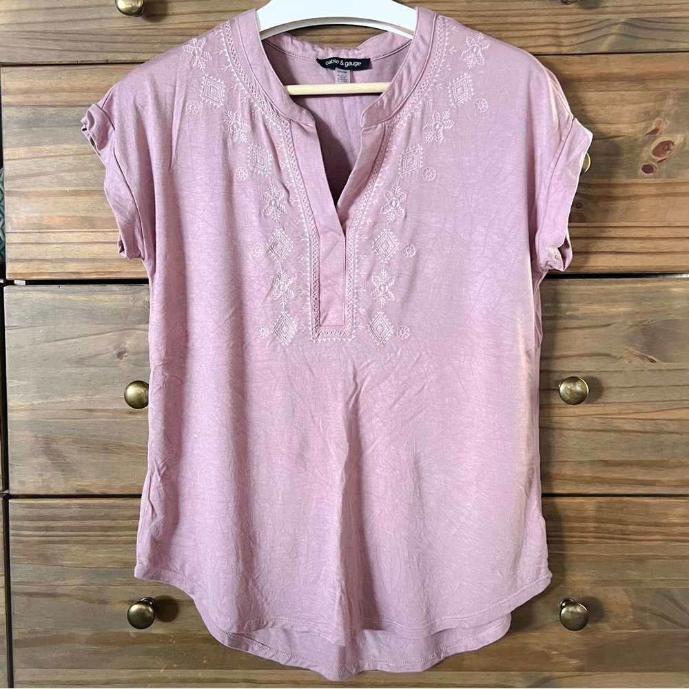 Cable & Gauge Pink Embroidered Shirt / Blouse Top S